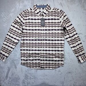 Cody James Western Shirt Mens Small Cream Southwestern Print Button Down Top‎